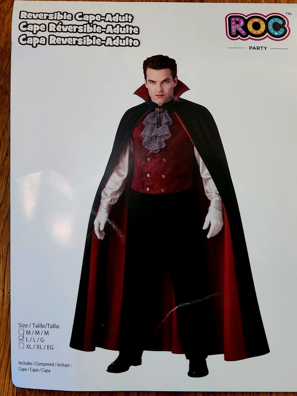 Mens Reversible Satin Vampire Cape - Black with Red Lining High Collar Large New